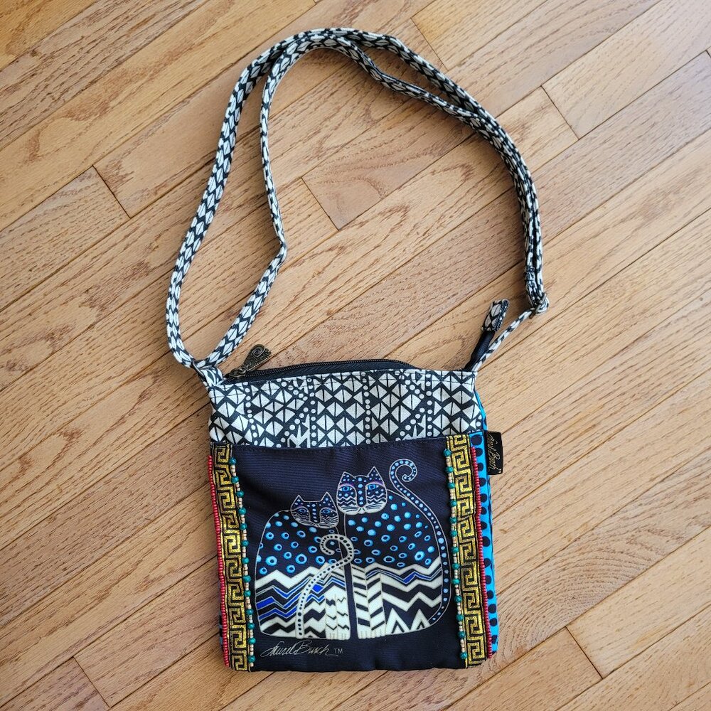 Laurel Burch Crossbody Tote with Zipper Top Spotted Cats
